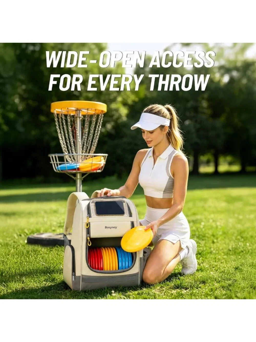 Stylish Disc Golf Backpack with Clear Phone Holder & Insulated Pocket, 20+ Discs